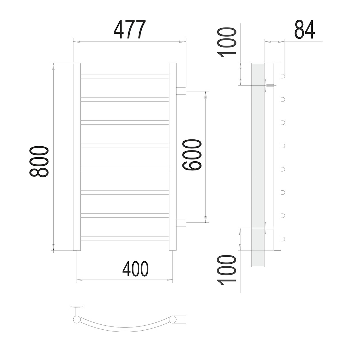 Полотенцесушитель водяной "классик" п8 400*800 боковое подключ. 600 (хром) "terminus"