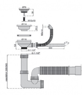 Сифон "ревизия" для мойки с гофрированным патрубком 1"1/2х40мм D=115мм M0481 MIANO