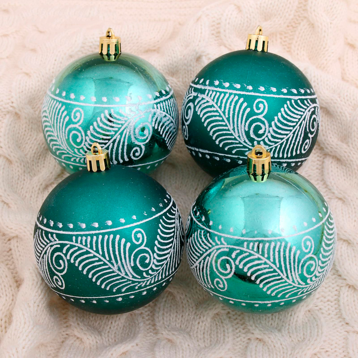 Шары новогодние d-8 см (набор 6 шт.) "снежные перья" зеленый "зимнее волшебство" 4942078