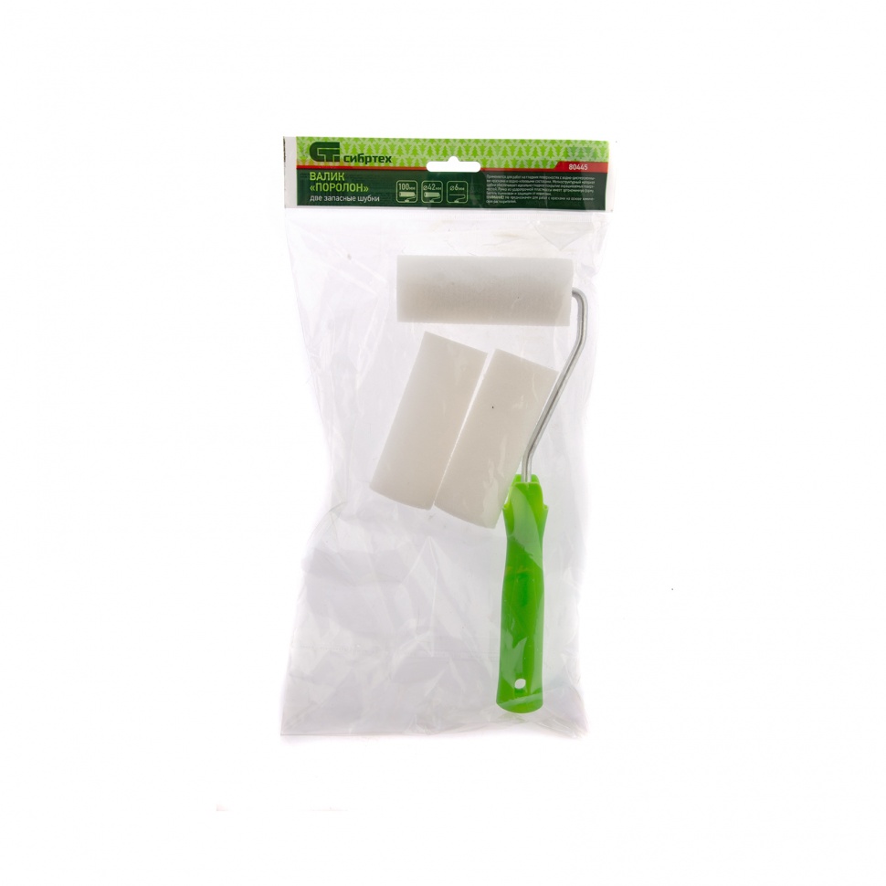 Валик "Поролон" с ручкой и 2 шубки 100 мм, D 42 мм, D ручки 6 мм Сибртех (80445)
