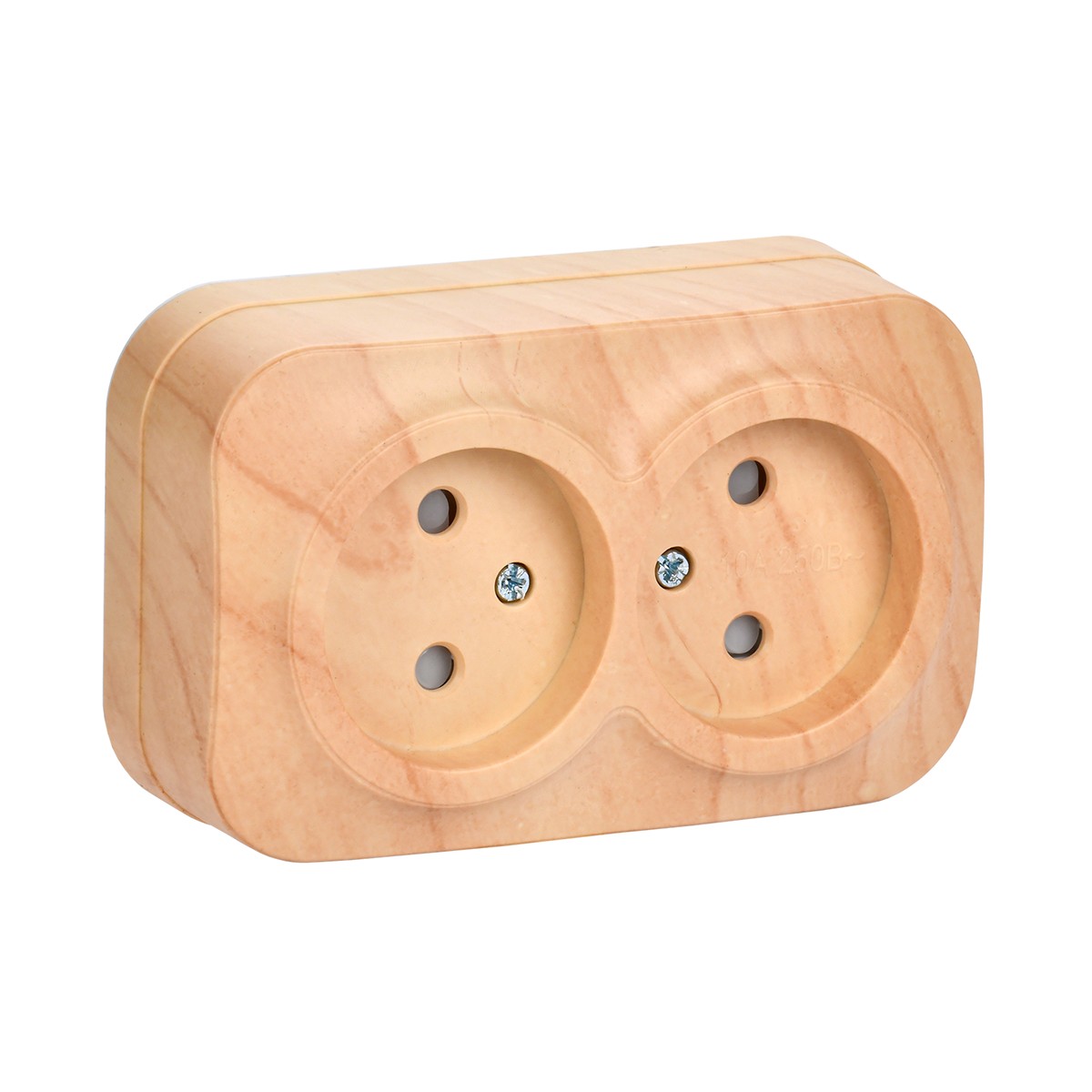 Розетка открыт. уст. "glory" 2-х местн. с шторк. рсш22-2-хс, 10а, сосна (1/24/288) "iek"