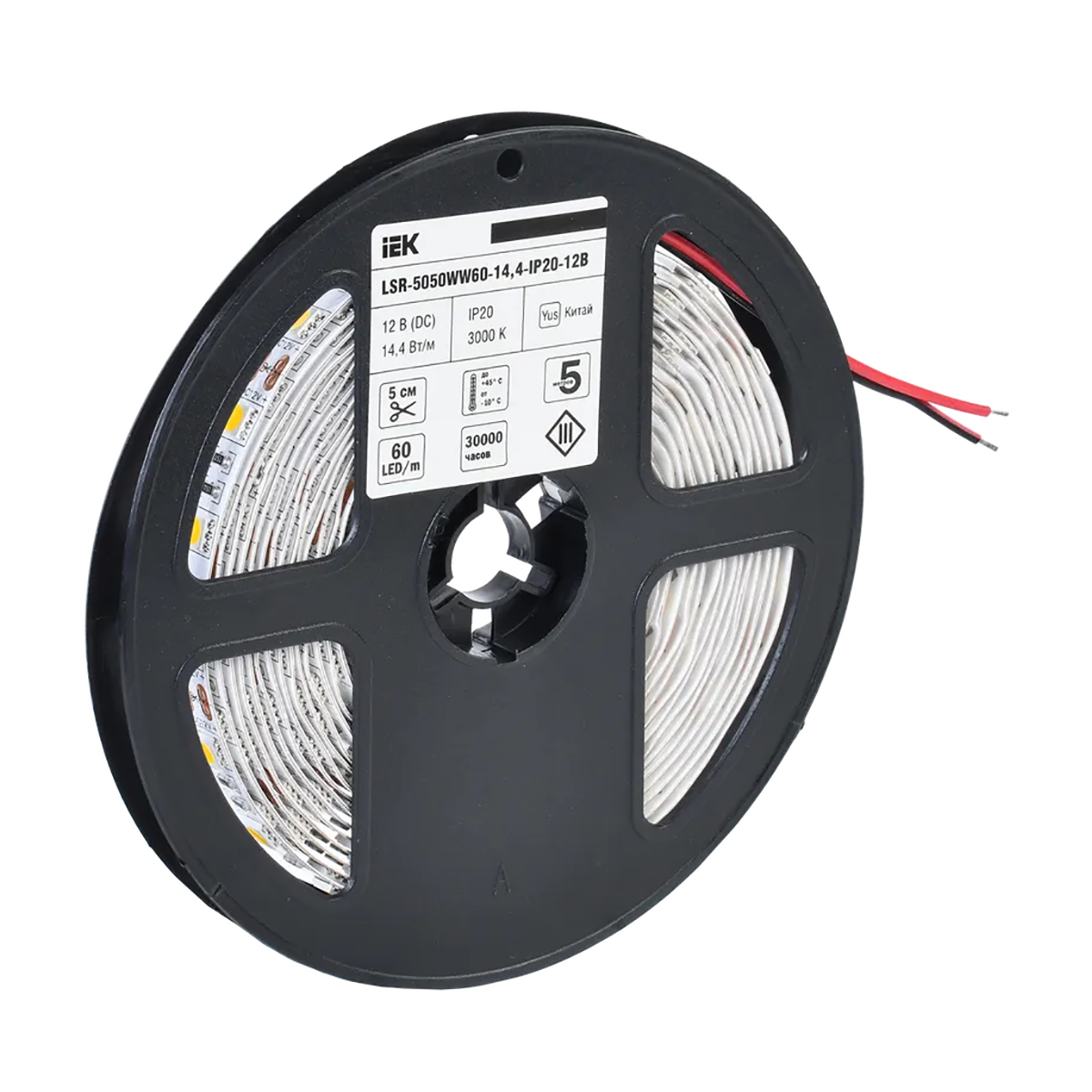 Лента светодиодная (led) lsr-5050ww60-14,4-ip20-12в, 3000 к, 5 м тепл. свет (1/20) "iek"