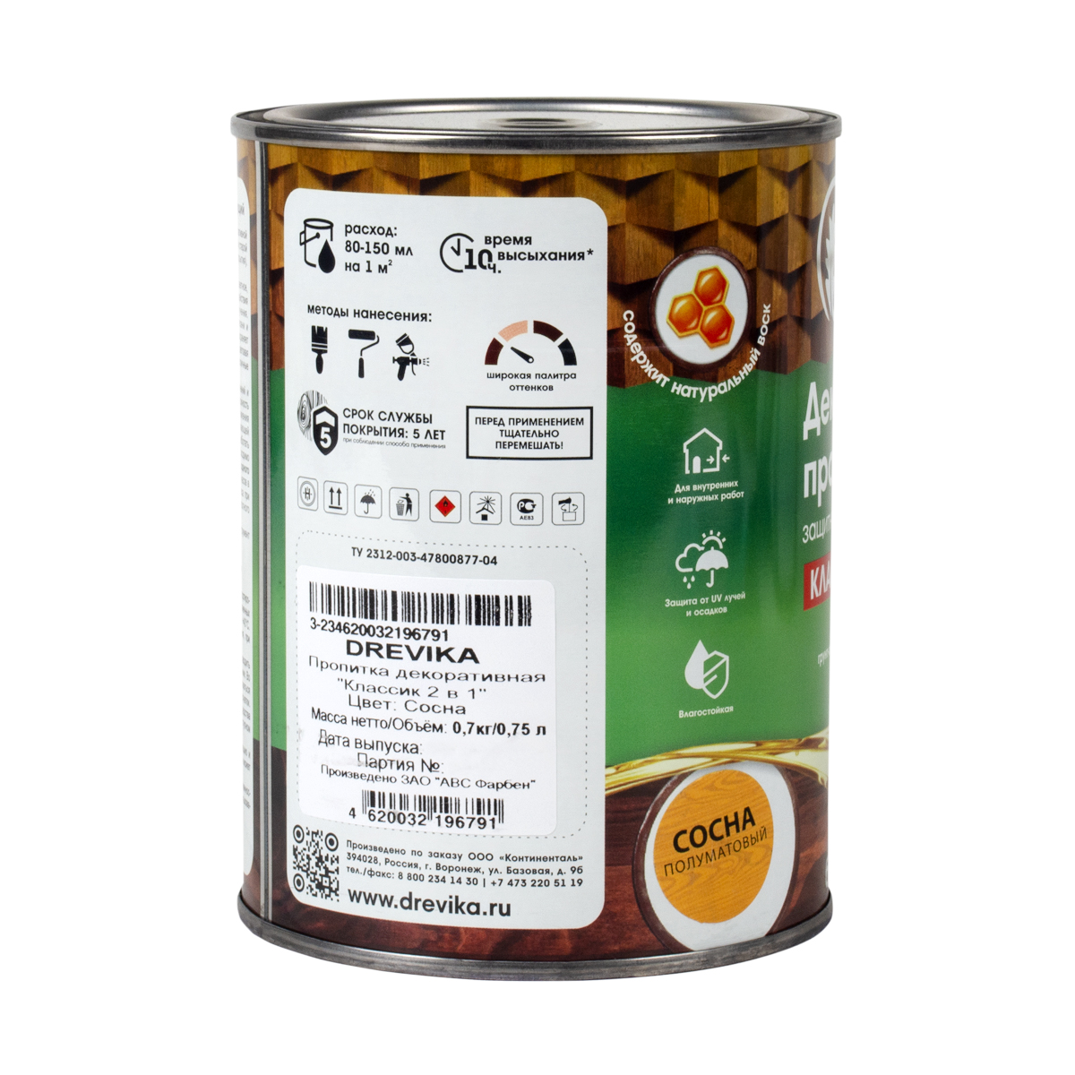 Пропитка декоративная "классик 2 в 1" сосна 0,75 л (1/8) "drevika"