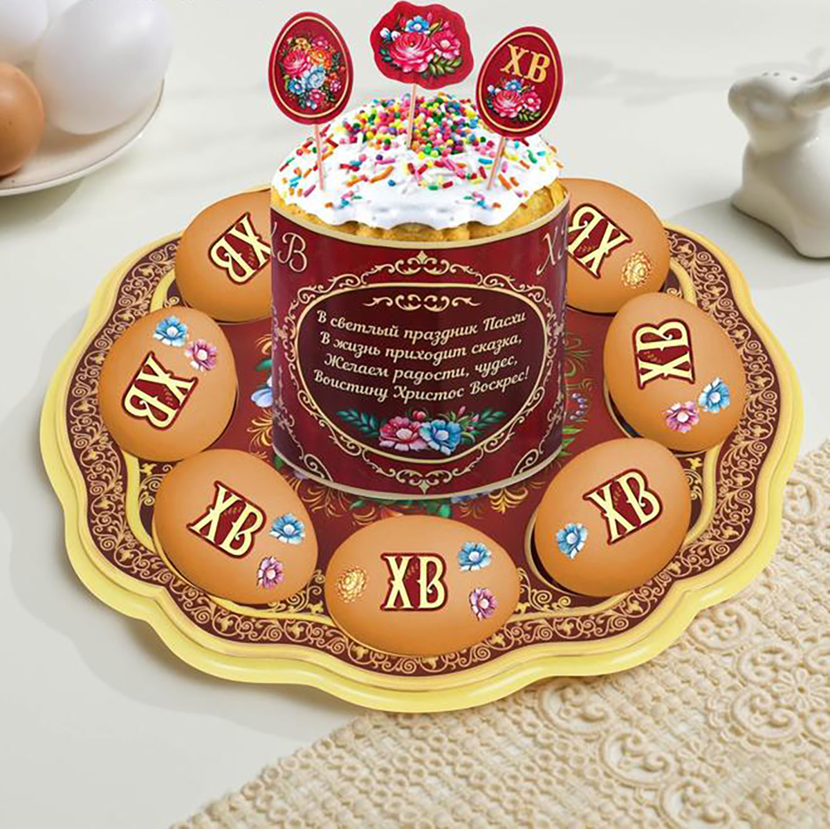 Блюдо для кулича и яиц "жостово" пласт. (1) 5407082