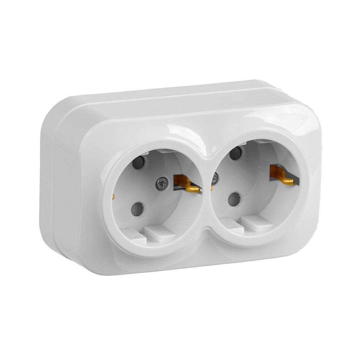 Розетка открыт. уст. "glory" 2-х местн. с заземл, с шторк. рсш22-3-хб, 16а, белый (1/18/216) "iek"