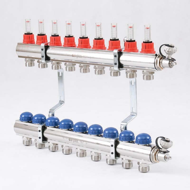 Коллекторная группа UNI-FITT 1'х3/4" ЕК 9 выходов с расходомерами и дренажными клапанами
