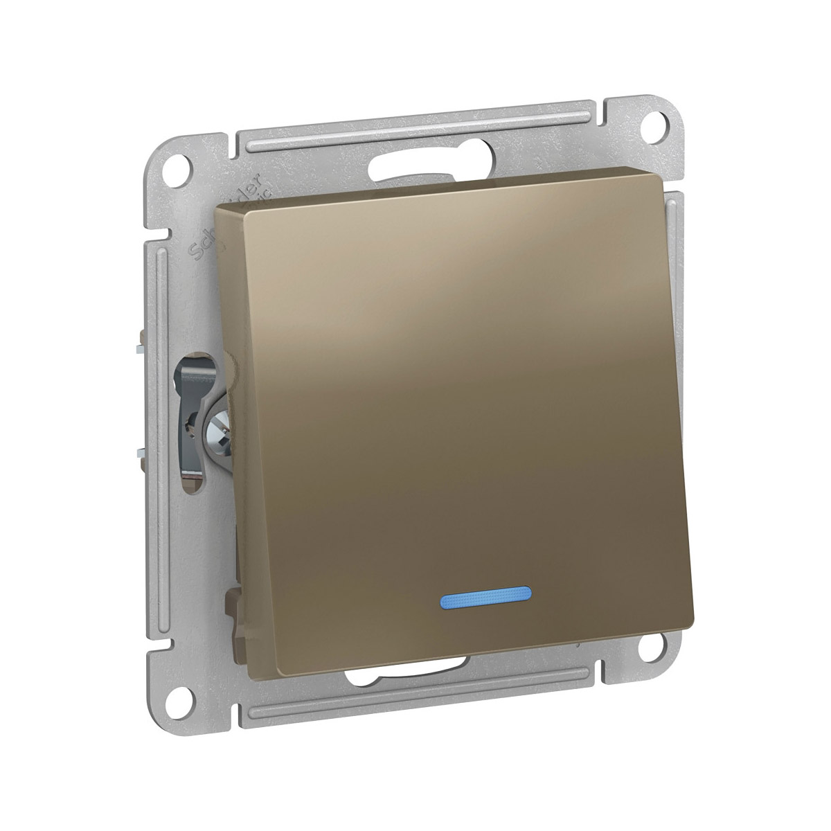 Переключатель "atlasdesign" 1 кл. с индикатором (механизм) 10а, шампань (1/10/60) "schneider"