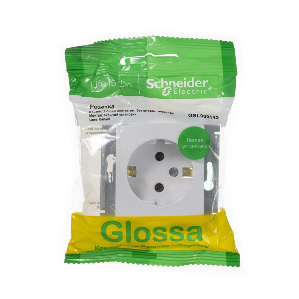 Розетка "glossa" 1 местн. с заземл. (механизм) 16а, белый (1/20/160) "schneider"