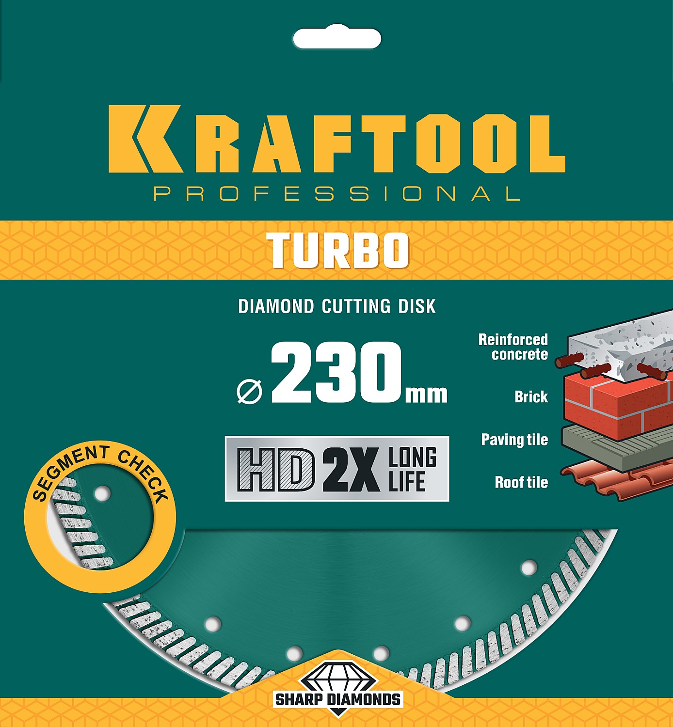 KRAFTOOL Turbo, 230 мм, (22.2 мм, 10 х 2.8 мм), сегментированный алмазный диск (36682-230)