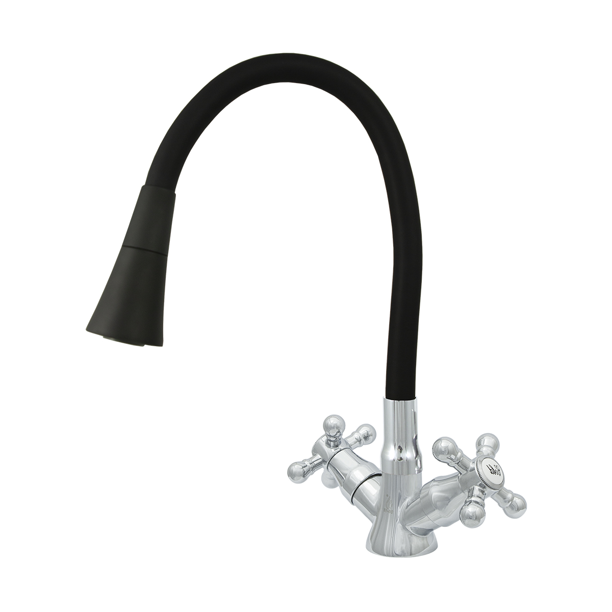 Смеситель для кухни "стандарт" цс-см 25ш к м_крест bell елочка гибк. излив, двухвент.(черный) (1/10)