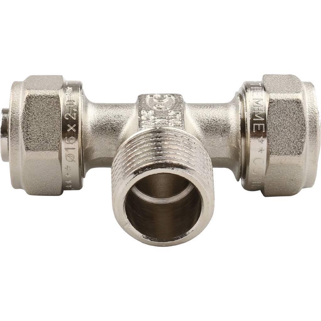 Тройник переходной 16 x 1/2" x 16 НР обжимной TIEMME для металлопластиковых труб