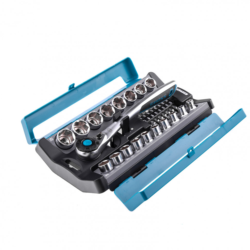 Набор торцевых головок, трещотка 120 зубьев, 36 предметов, 1/2", CrV Gross (14144)