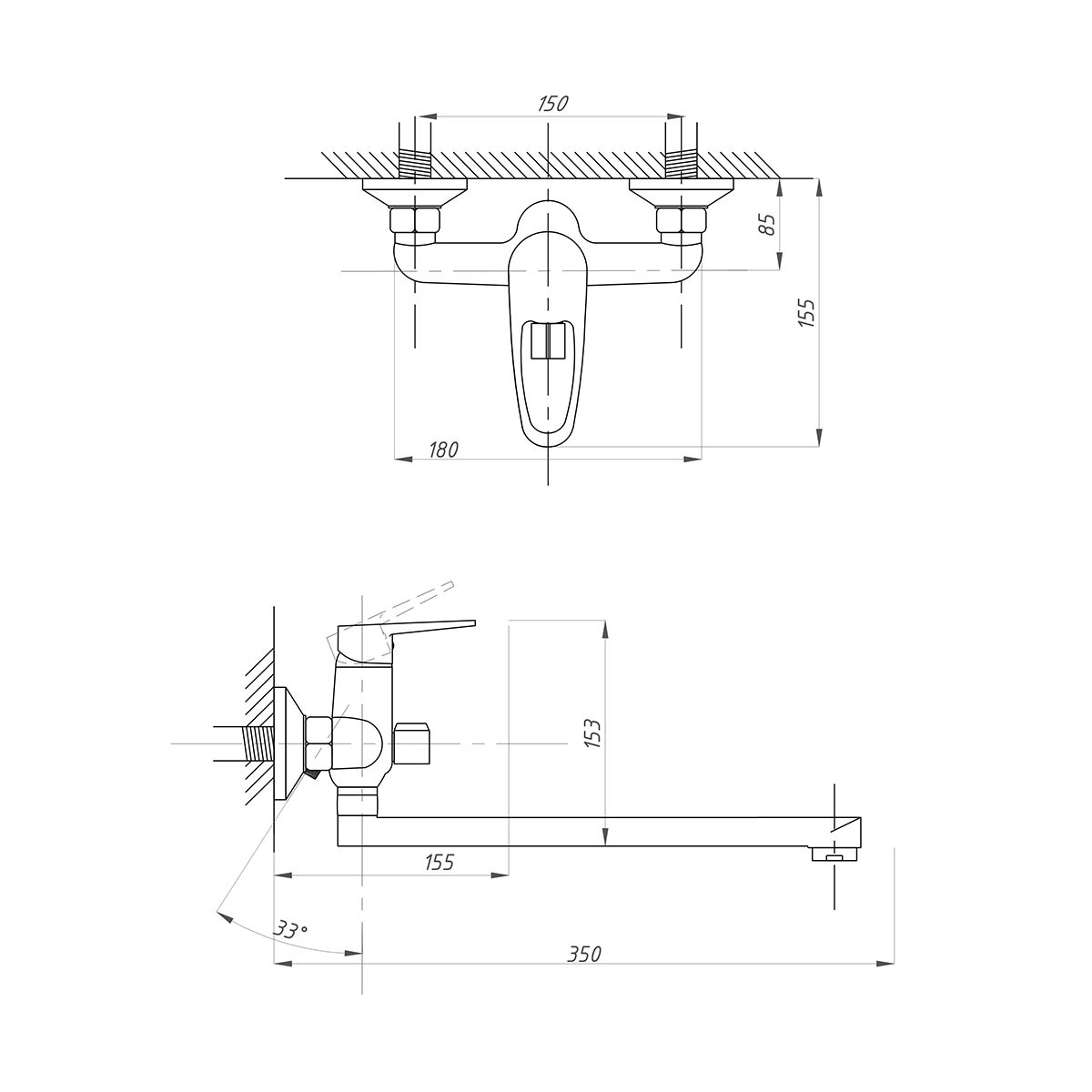 Смеситель для ванн псм-104-2 длинный излив (1/12) "профсан"