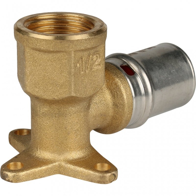 Угольник с креплением на стену 20 х 1/2" (ВР) короткий под пресс STOUT для МП труб