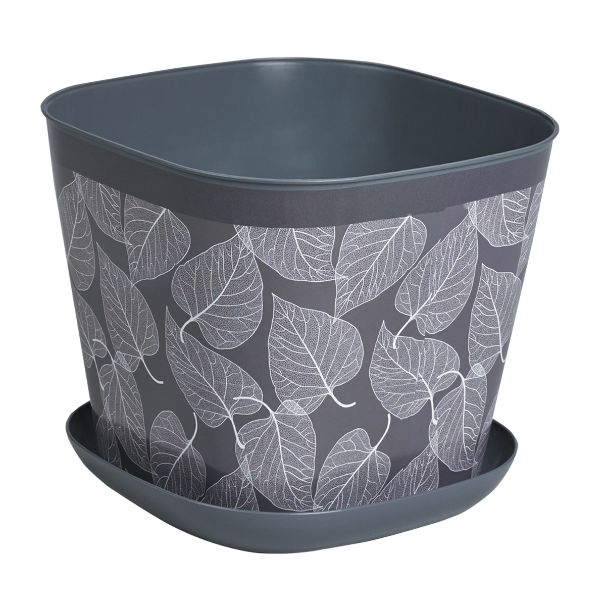 Кашпо для цветов с поддоном  квадратное "листопад" 5 л (темно-серый (1/17) "виолет"