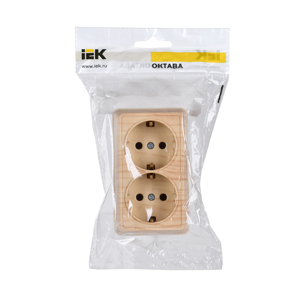 Розетка открыт. уст. "октава" 2-х местн. с заземл. рс22-3-ос, 16а, сосна (1/18/216) "iek"