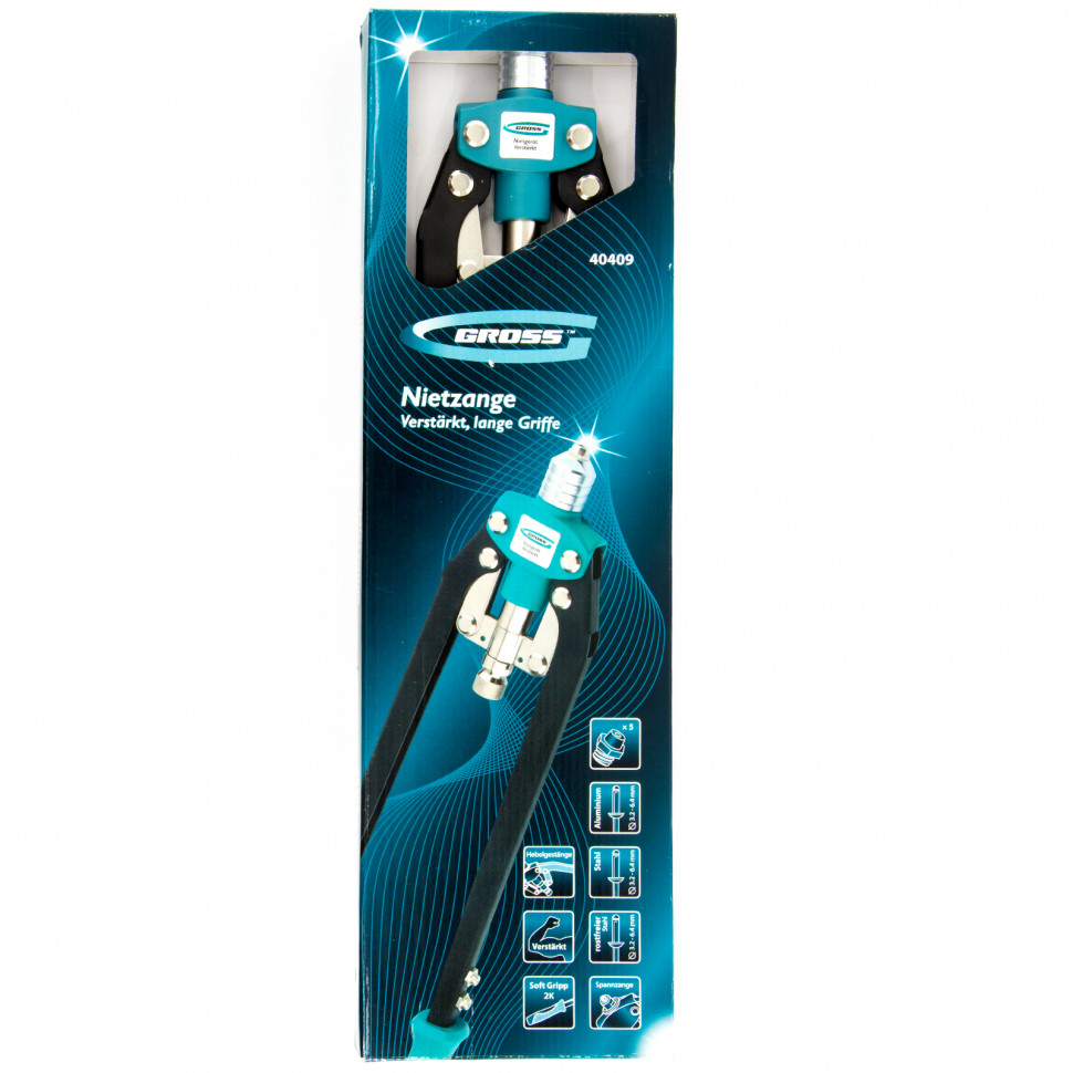 Заклепочник двуручный усиленный 520 мм, удлин.рукоятки, для заклепок 3.2-4.0-4.8-6-6,4 Gross (40409)