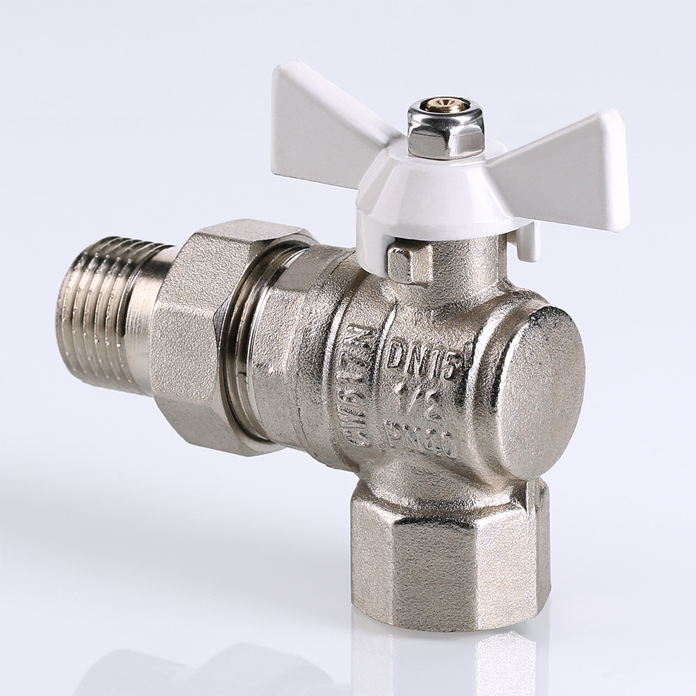 Кран шаровый угловой с полусгоном BASE 3/4'' ВН бабочка алюминий VALTEC белый
