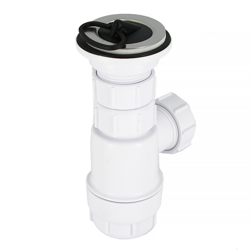 Сифон McALPINE бутылочный 1 1/4""x32 мм с выпуском 60 мм нерж. решетка пробкой выход компресс. D=32