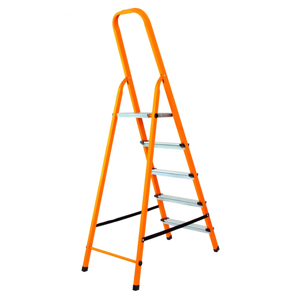 Стремянка, 5 ступеней, стальной профиль, ступени сталь, оранжевая, Сибртех (97965)