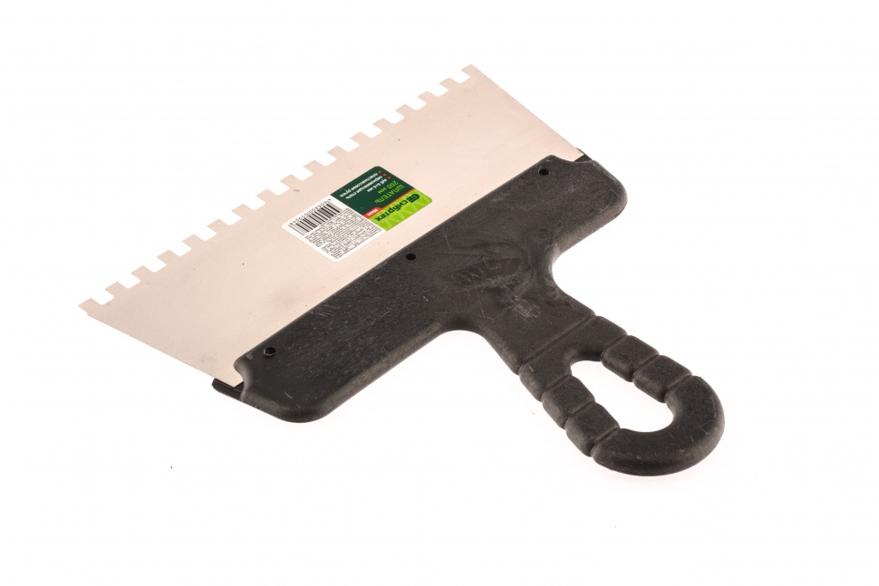 Шпатель из нержавеющей стали, 200 мм, зуб 6 х 6 мм, пластмассовая ручка Сибртех (85464)