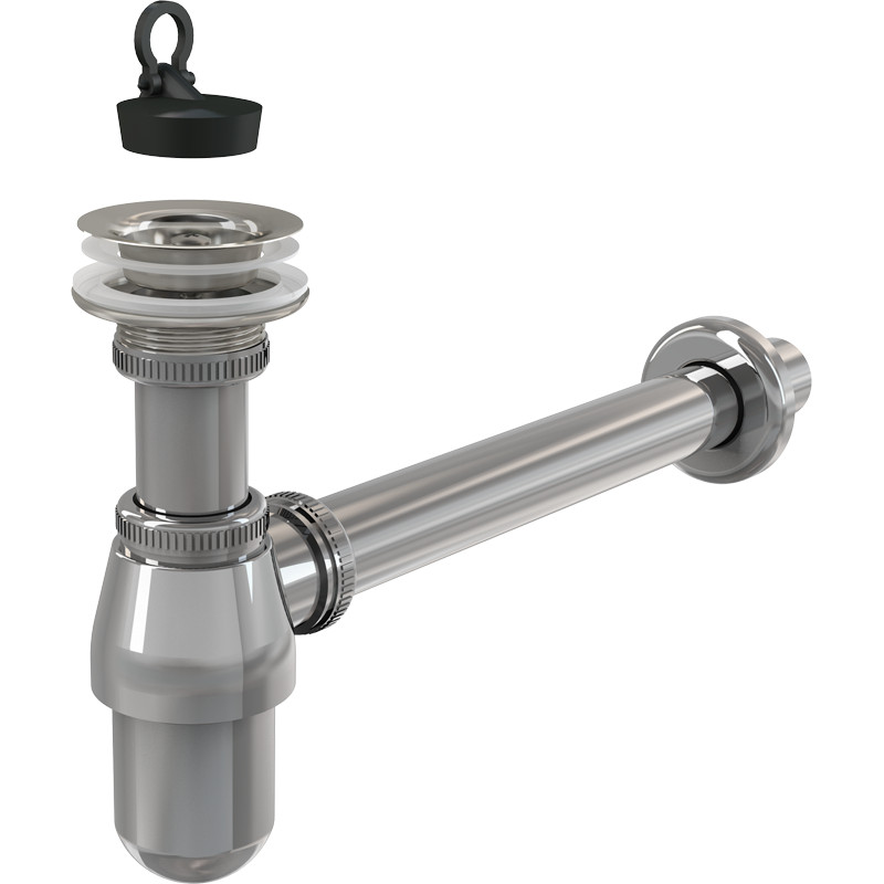 Сифон Alcaplast бутылочный 1"1/4 x 32 для раковины (латунь) с выпуском и пробкой хром