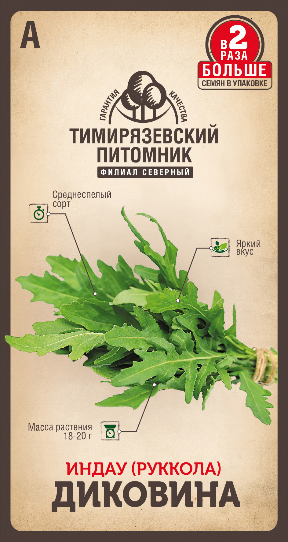 Семена салат индау (рукола) "диковина" 1 г (10) "тимирязевский питомник"