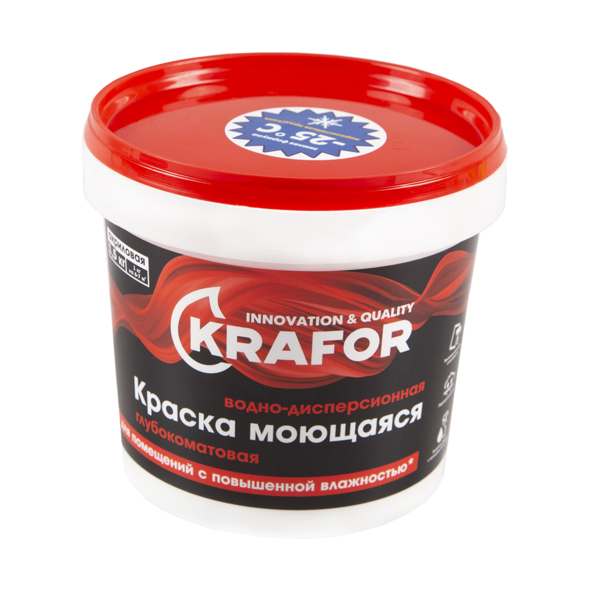 Краска в/д интер. глубокоматов. моющаяся  1,5 кг (1/6) "krafor"  (красн.)