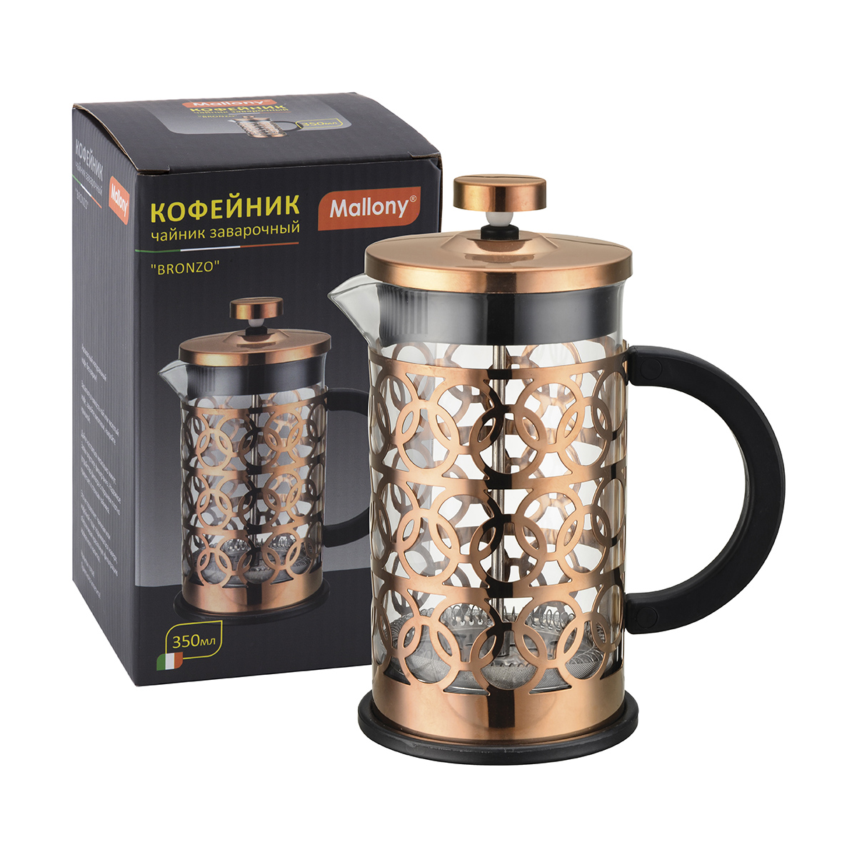 Чайник-кофейник с прессом "bronzo" стекло 350 мл (1/12) "mallony"