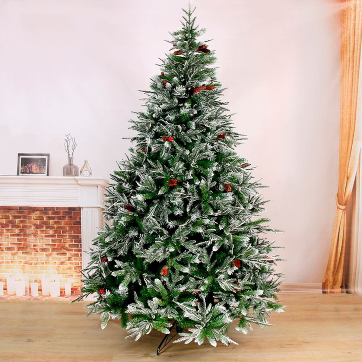 Ель декор. "виктория с калиной и шишками" 240 см, 1748 веток (зеленая) "зимнее волшебство" 185431