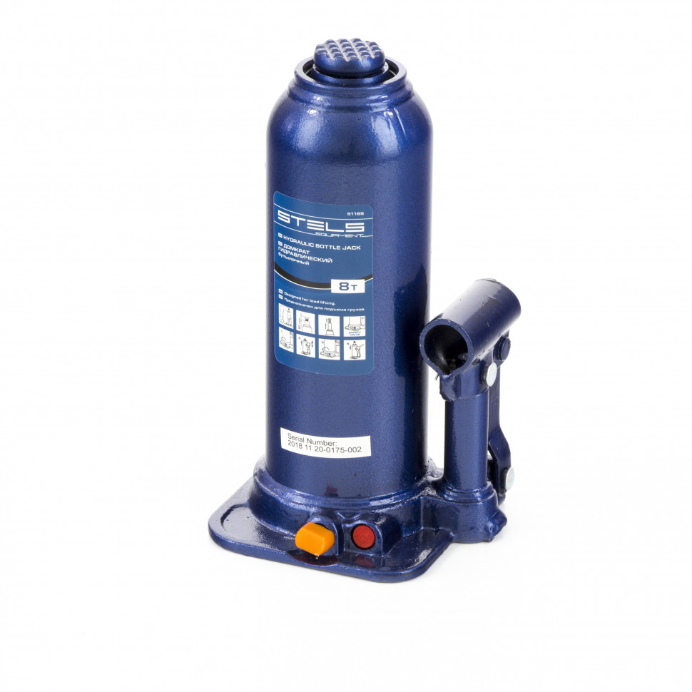 Домкрат гидравлический бутылочный, 8 т, h подъема 222-447 мм Stels (51165)