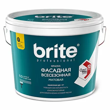 BRITE PROFESSIONAL краска фасадная всесезонная матовая, база А (9л)