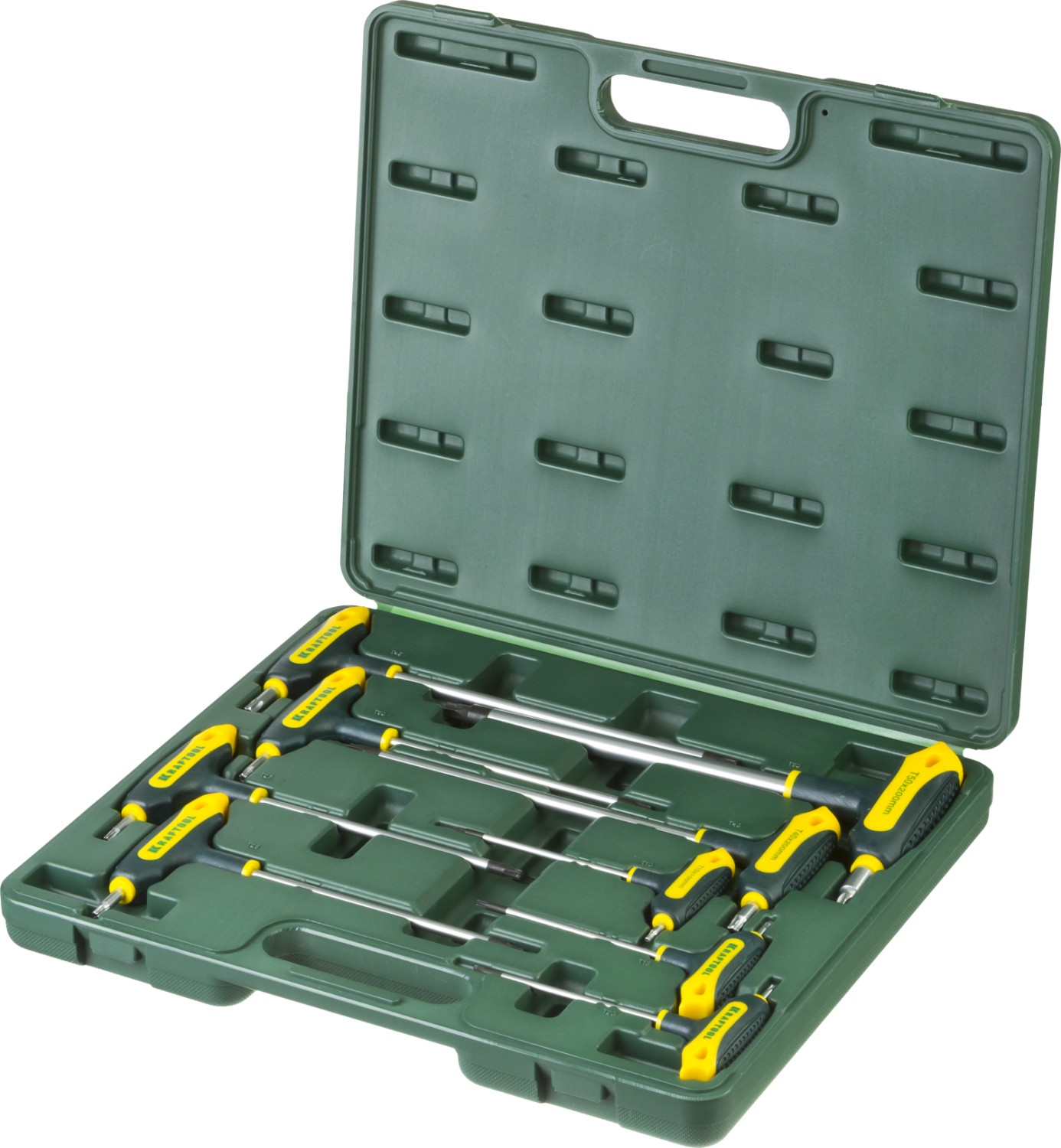 Набор KRAFTOOL Ключи ″INDUSTRIE″ имбусовые,Cr-Mo(S2),Т-образные,эргоном двухкомп рукоятка,TORX Hole 10-50,9 шт,в боксе