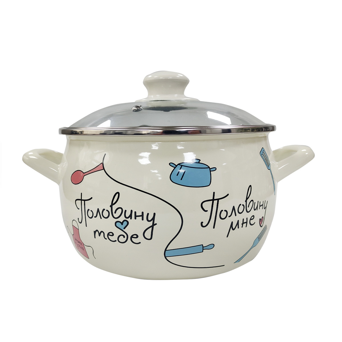 Кастрюля эмалиров. "половинки" 5,7 л, 22 см стекл. крышка (1/4) "metrot"