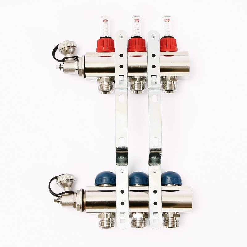 Коллекторная группа UNI-FITT 1'х3/4" ЕК 3 выхода с расходомерами и дренажными клапанами