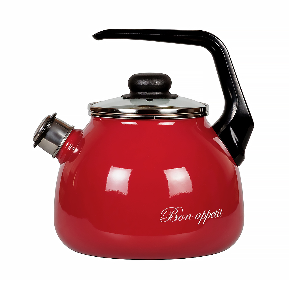 Чайник эмалиров. со свистком "bon appetit" вишнев.  3 л (1/4) "стальэмаль"  1rc12