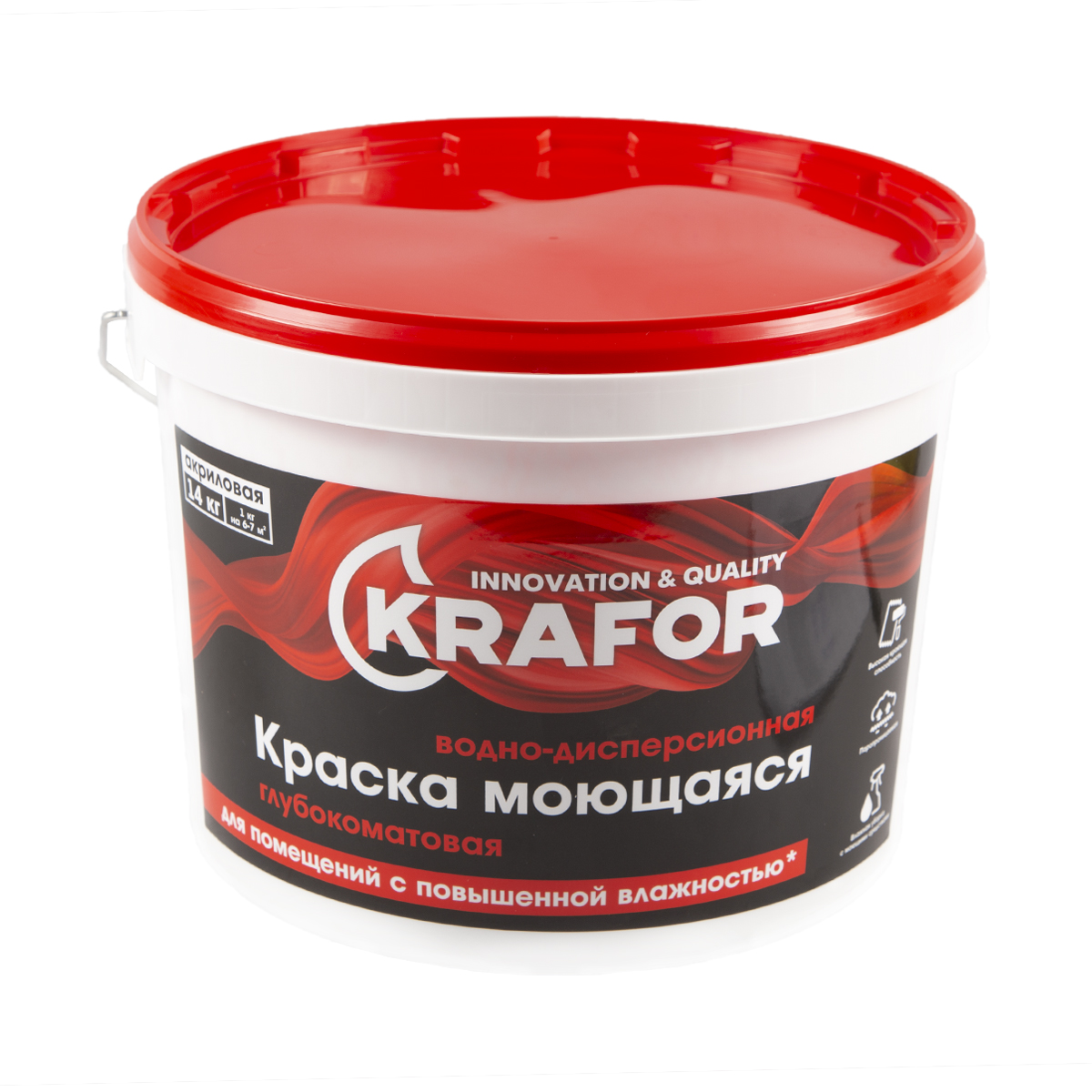 Краска в/д интер. глубокоматов. моющаяся 14 кг (1) "krafor"   (красн.)