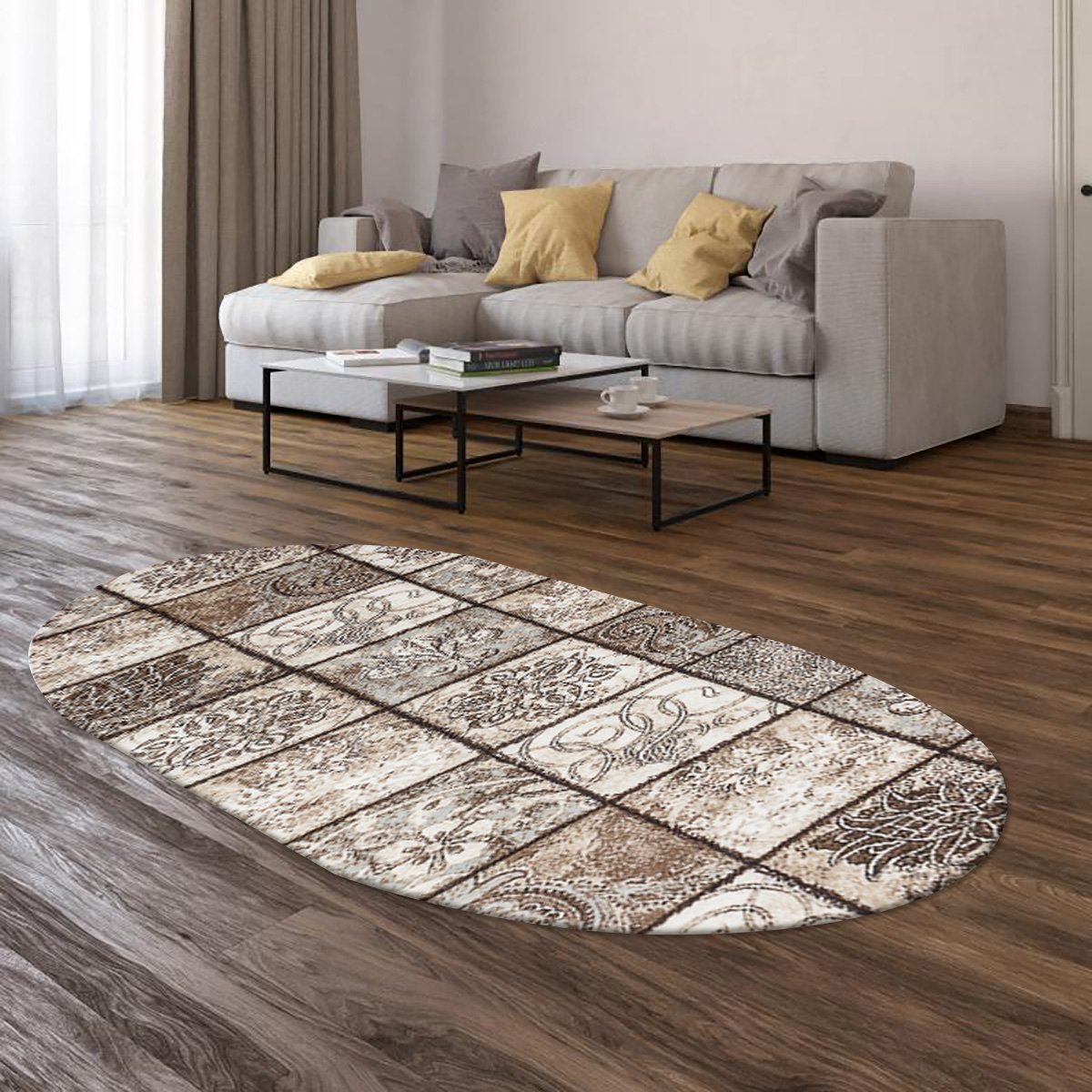 Ковер Merinos Valencia Deluxe d328, овальный, 0,8 x 1,5 м, хит-сет, коричневый