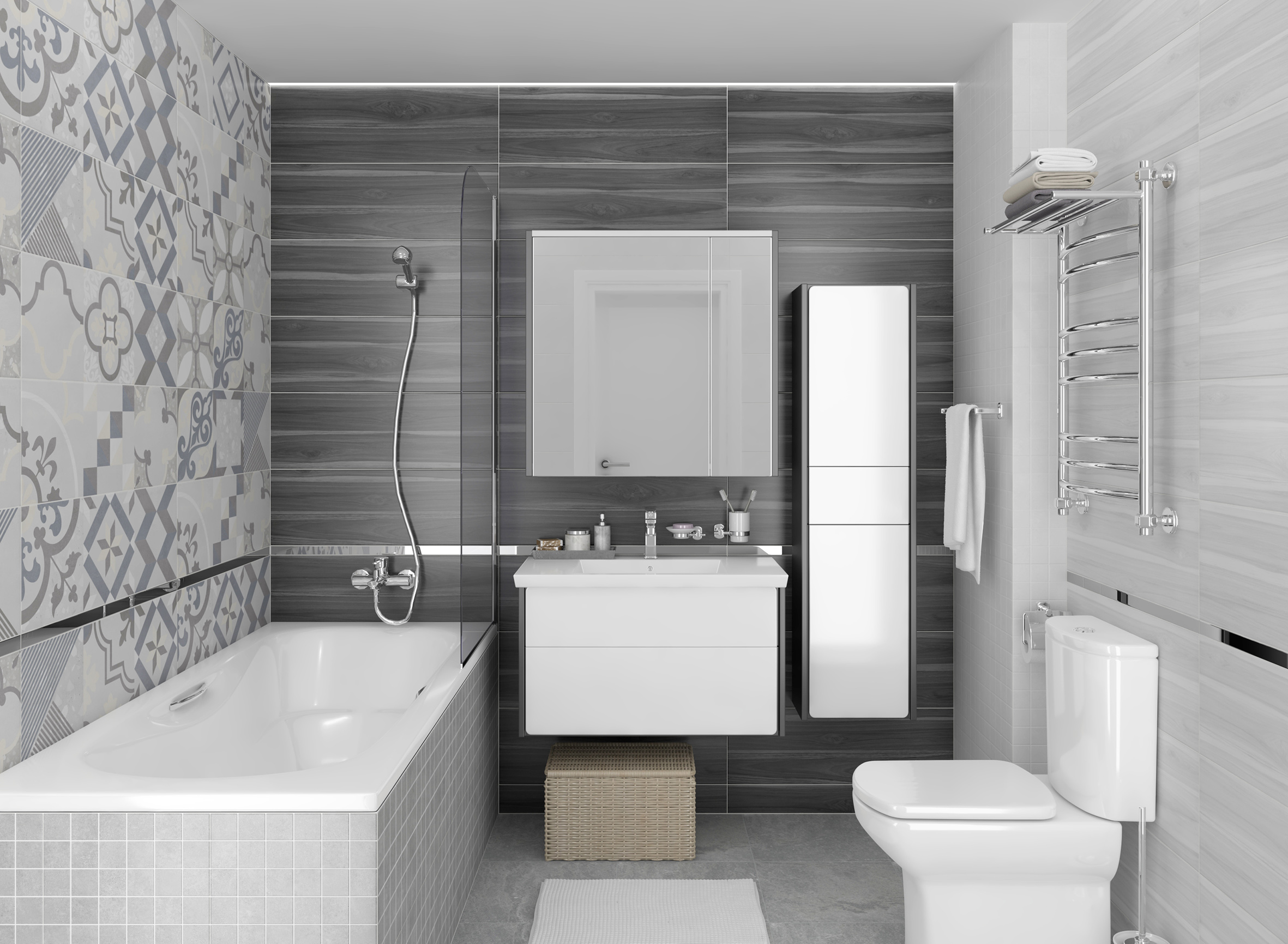 Cement плитка настенная серый узор 25x75