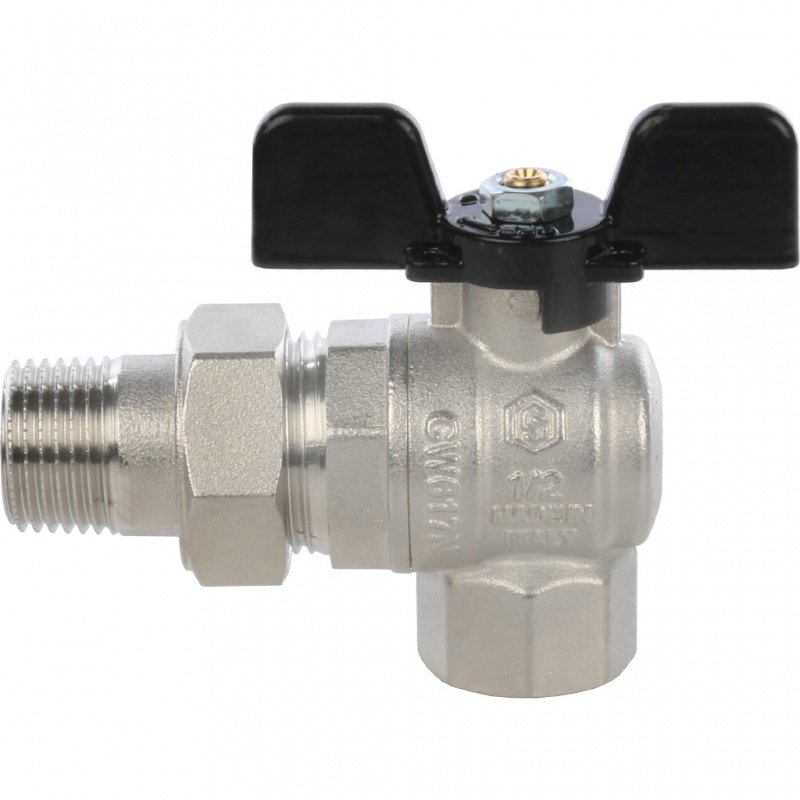 Кран шаровый STOUT ВН 1/2" угловой с американкой