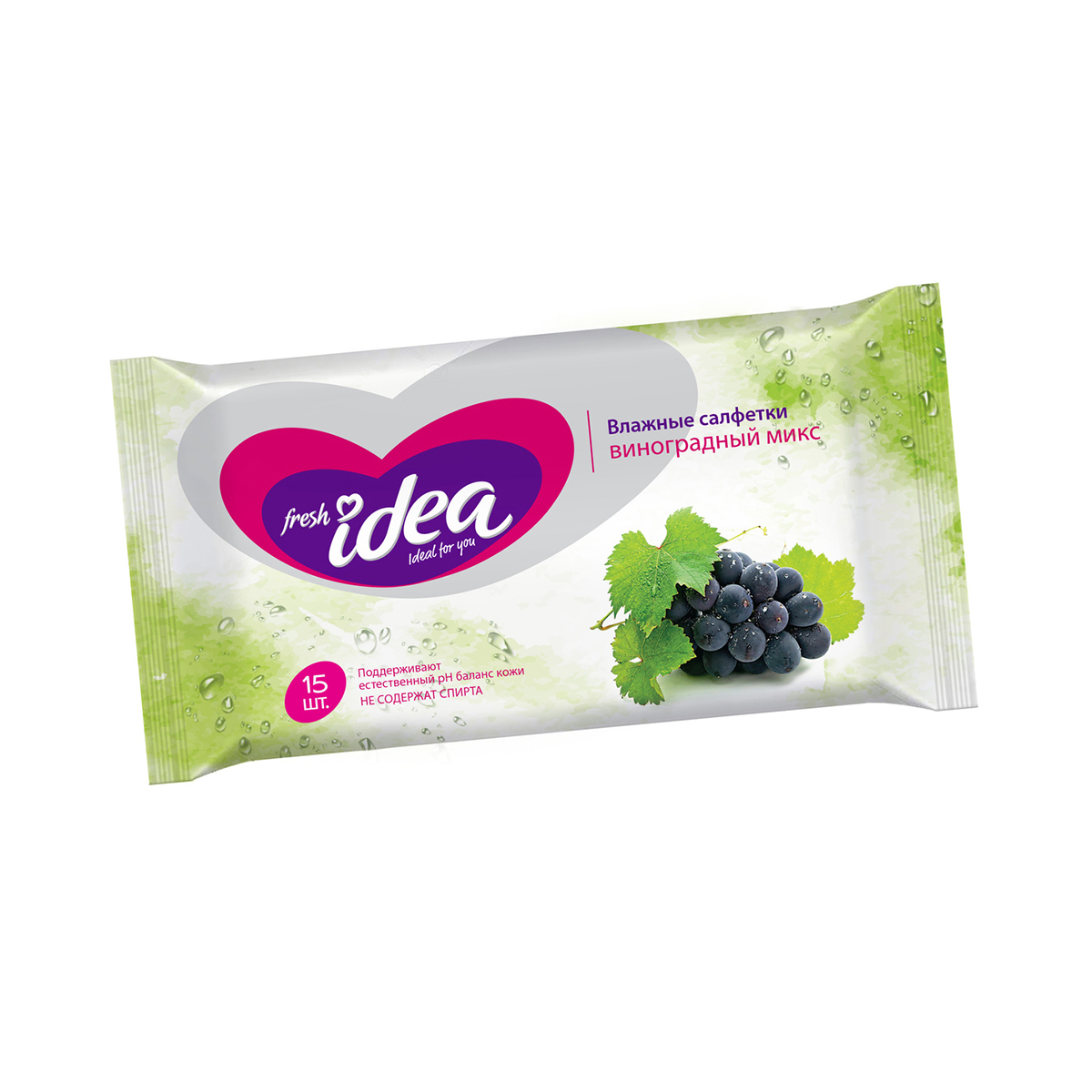 Салфетки влажные "виноградный микс" упак. 15 шт. (1/48) "fresh idea"