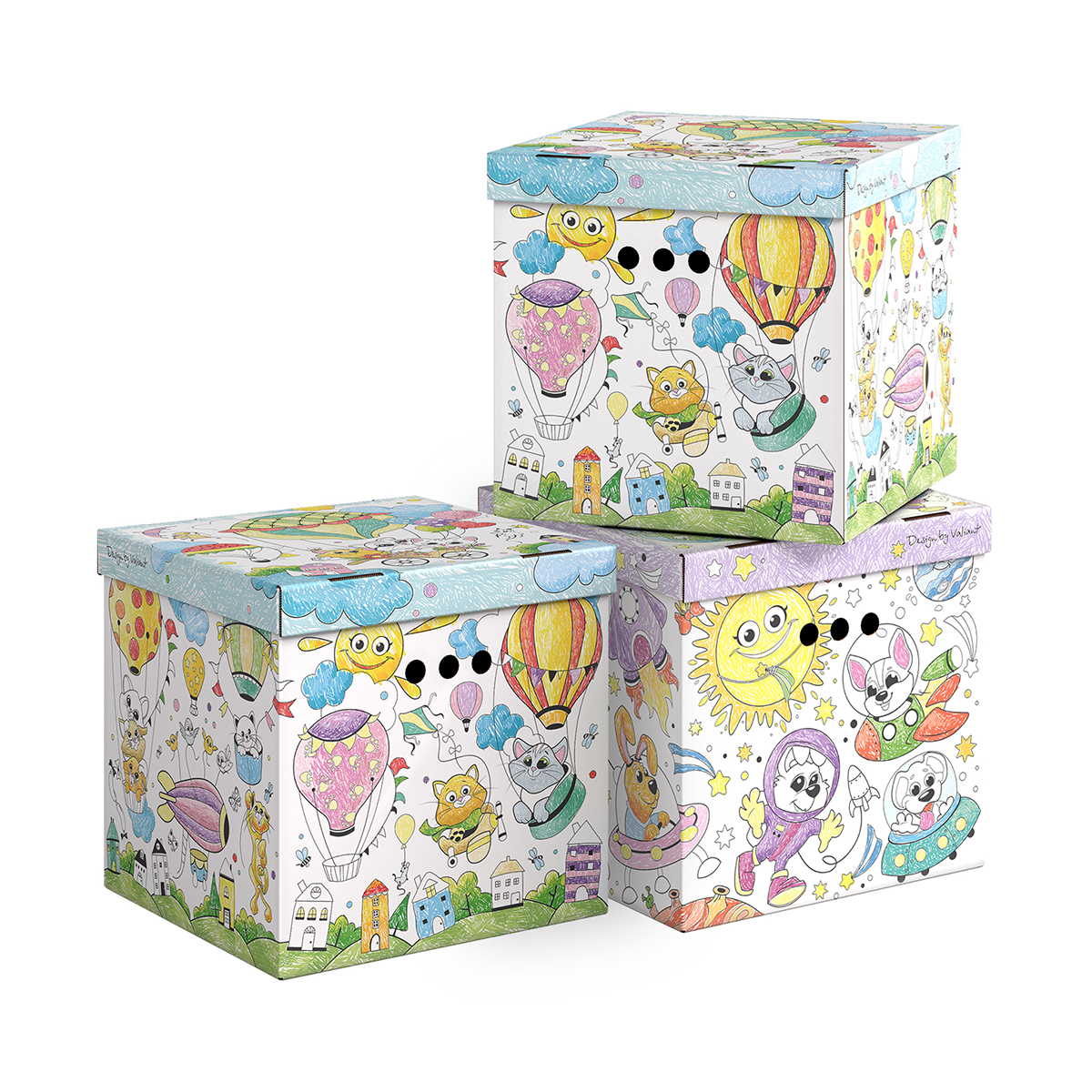 Короб для хранения "раскрась сам" 31,5*31,5*31,5 см (набор 3 шт.) (1/12) "valiant" kctn-rs-3k