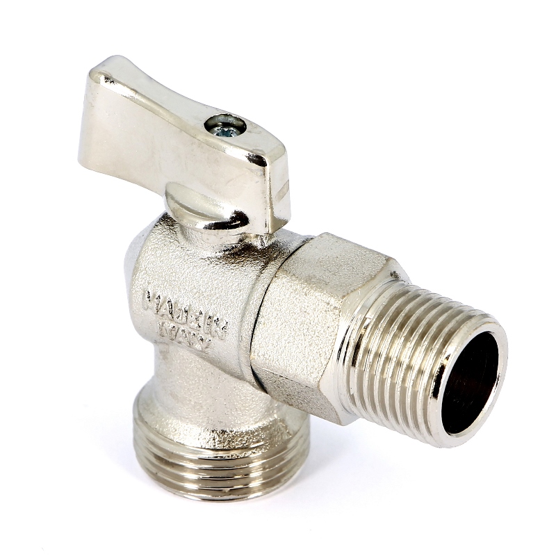 Кран шаровый угловой 1/2''х3/4" НН для подключения стиральных/посудомоечных машин UNI-FITT никель