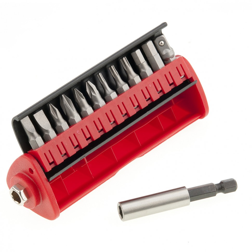 Набор бит, сталь S2, 12 шт, встроенный магнитный адаптер, пластиковый кейс Matrix (11314)