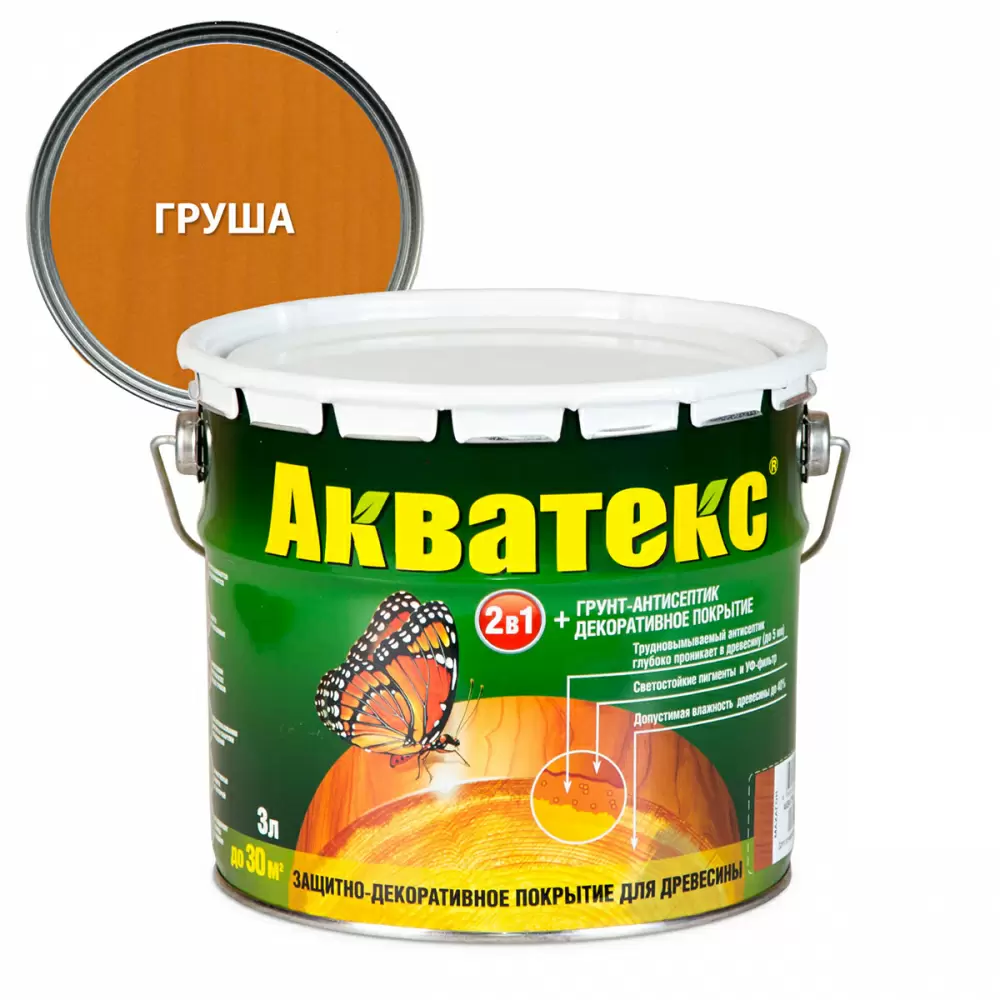 Акватекс 2 в 1 грунт-антисептик алкидный полуматовый лессирующий, груша (3л)