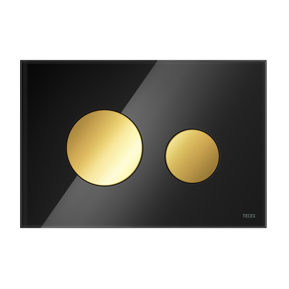 Стеклянная панель смыва TECEloop черные клавиши, золотая панель, для инсталляции, 216 x 145 x 6 мм