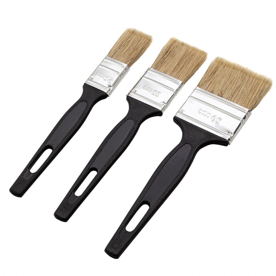 Набор кистей флейцевых 3 шт. (25 мм, 35 мм, 50 мм), натуральная щетина, пластиковая ручка Сибртех (82507)