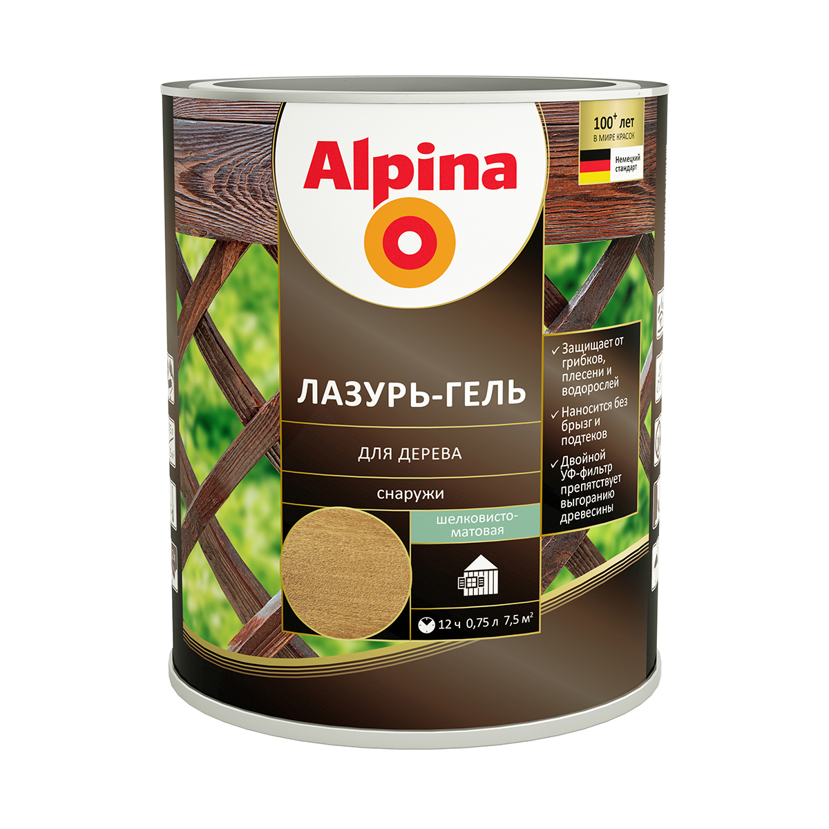 Лазурь-гель деревозащитная орех  0,75 л (1/6) "alpina"