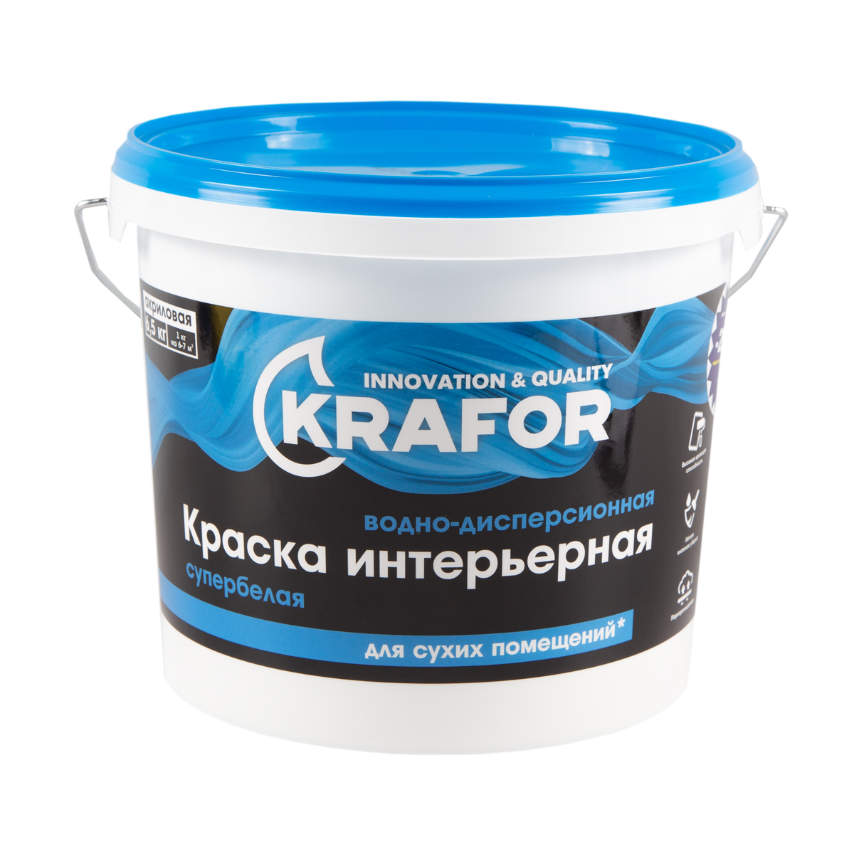 Краска в/д интер.  супербелая  6,5 кг (1) "krafor"   (син.)