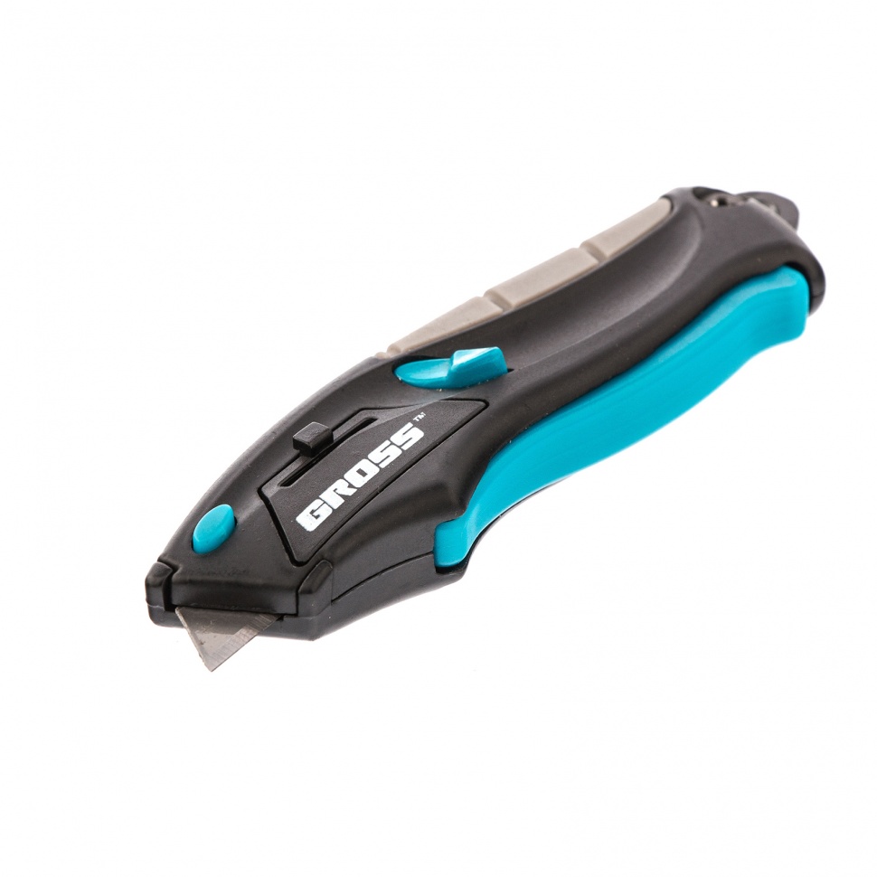 Нож ремонтно-монтажный мини, трехкомпонентная рукоятка, авто выброс, возврат лезвия, 100 мм, 2 запасных лезвия Gross (78873)